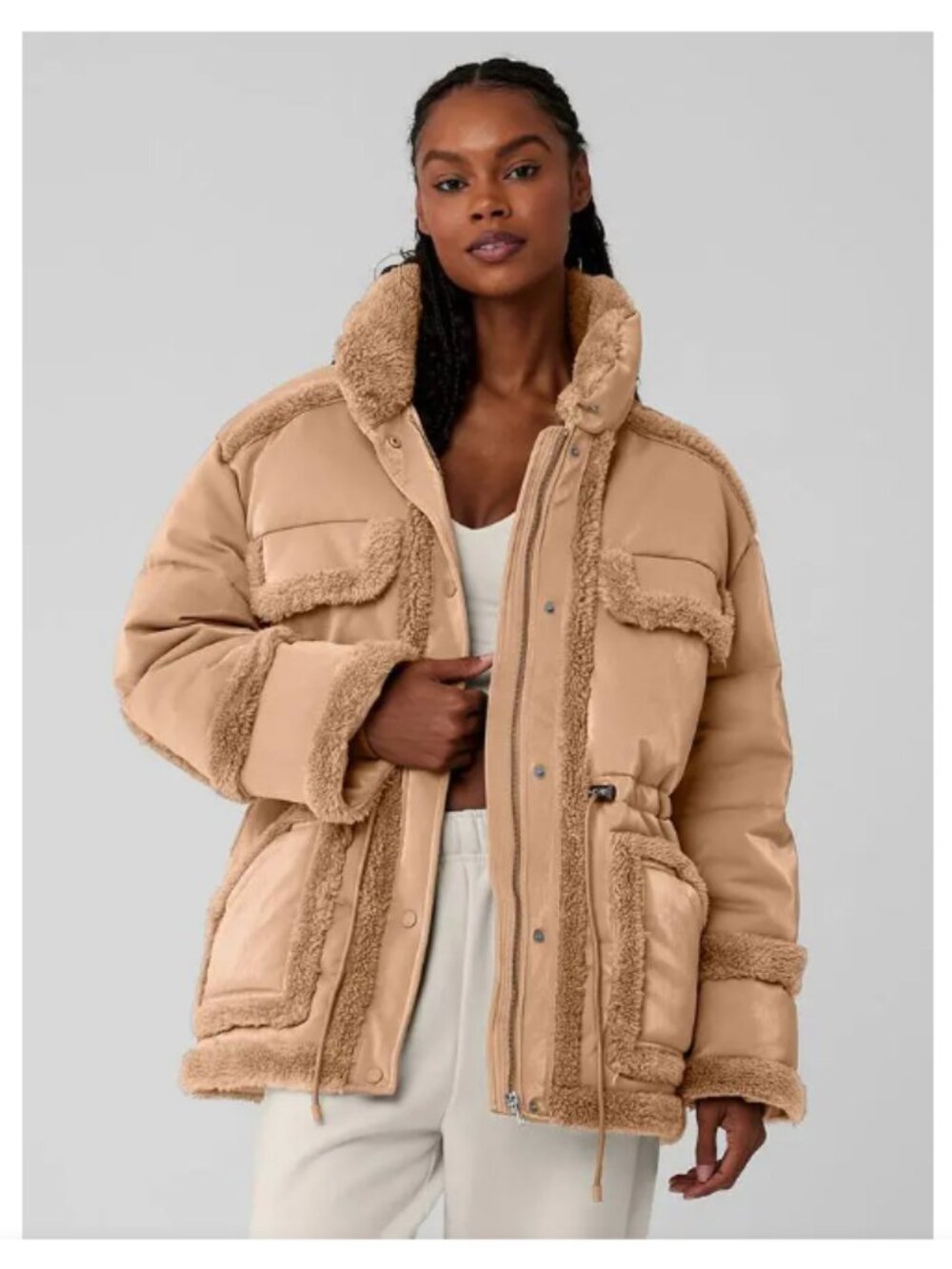 ALO Yoga Tan Beige Puffer Jacket with Sherpa Size XS